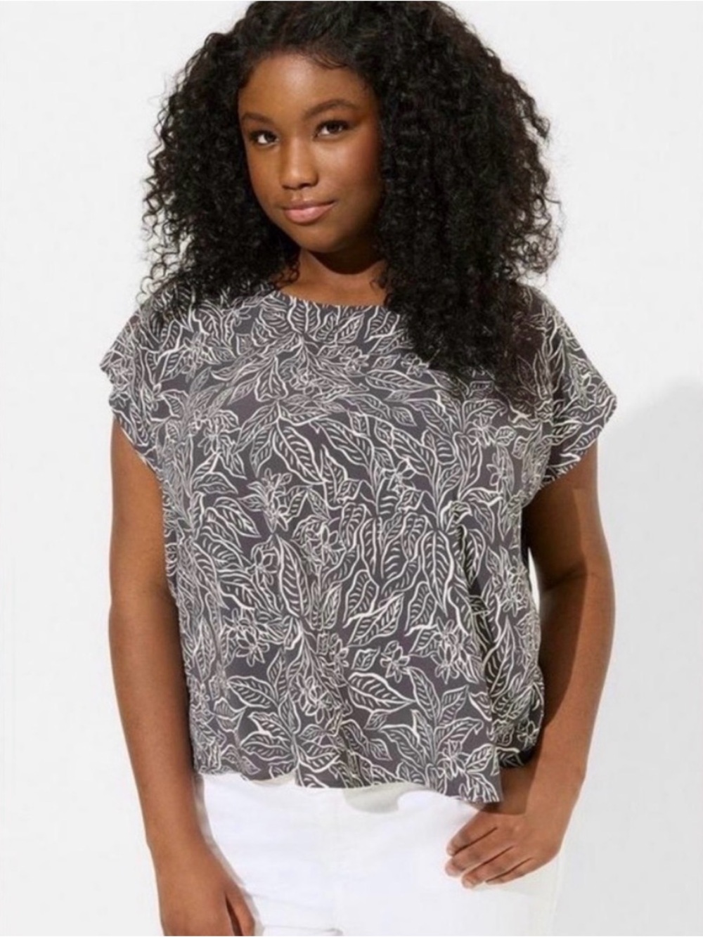 Torrid Charcoal and Ivory Floral Blouse